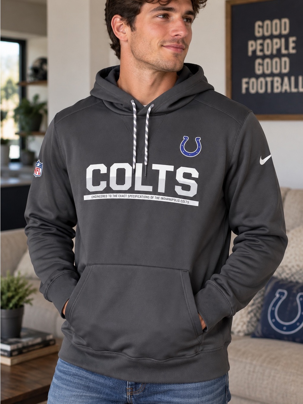 Nike Indianapolis Colts NFL Therma-FIT Hoodie Men’s Small Dark Gray